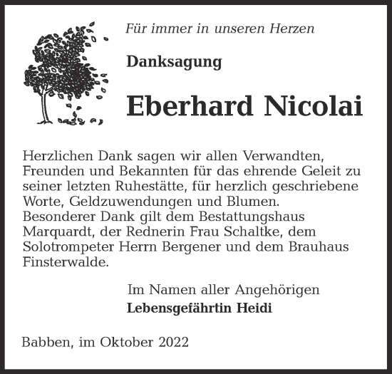 Traueranzeige von Eberhard Nicolai von lausitzer_rundschau