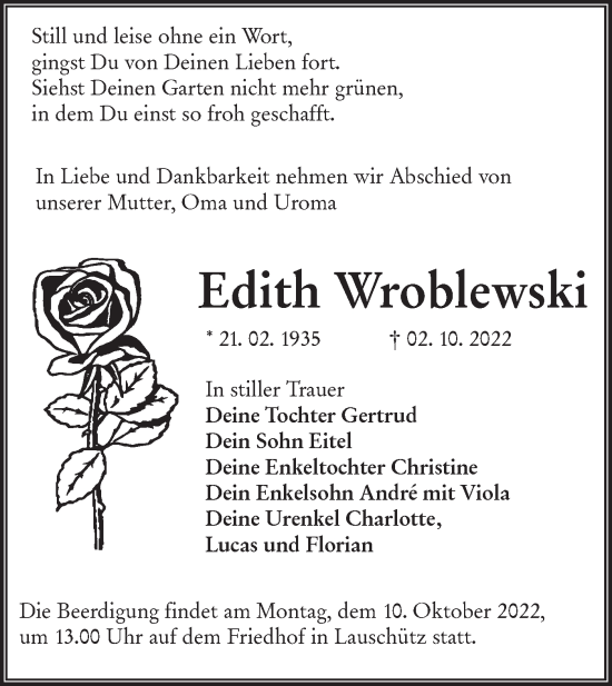 Traueranzeige von Edith Wroblewski von lausitzer_rundschau