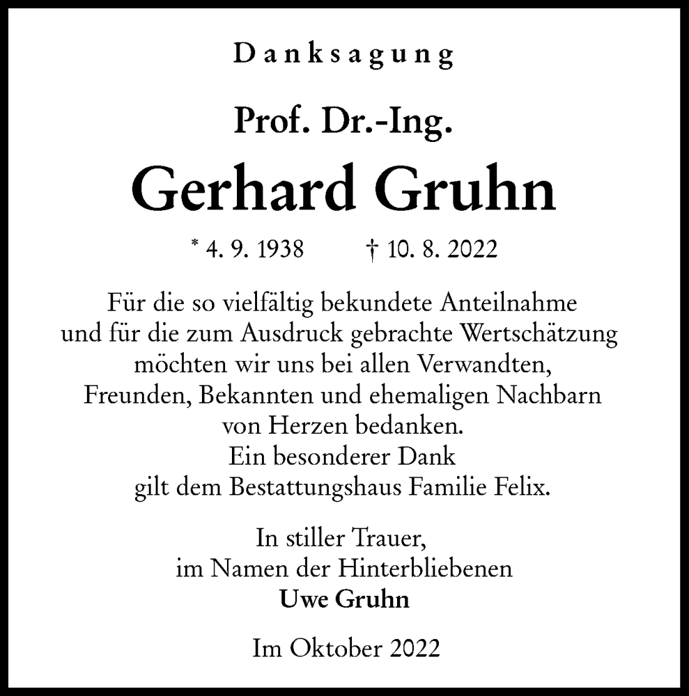  Traueranzeige für Gerhard Gruhn vom 15.10.2022 aus lausitzer_rundschau