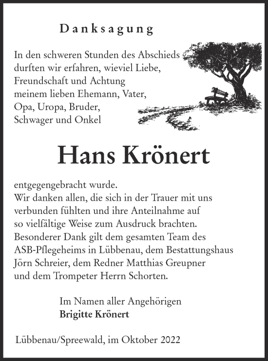 Traueranzeige von Hans Krönert von lausitzer_rundschau