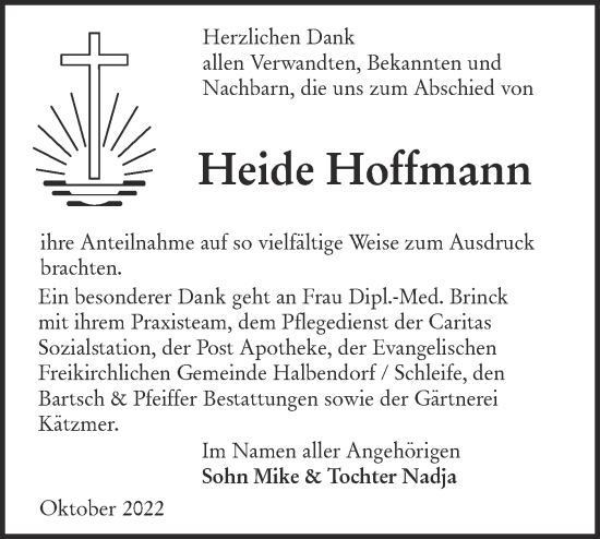 Traueranzeige von Heide Hoffmann von lausitzer_rundschau