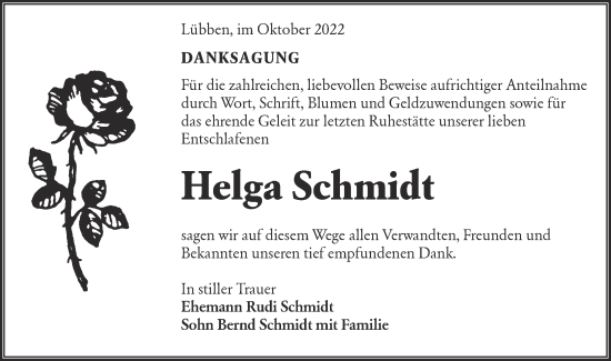 Traueranzeige von Helga Schmidt von lausitzer_rundschau