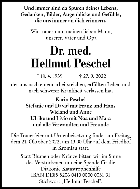 Traueranzeige von Hellmut Peschel von lausitzer_rundschau