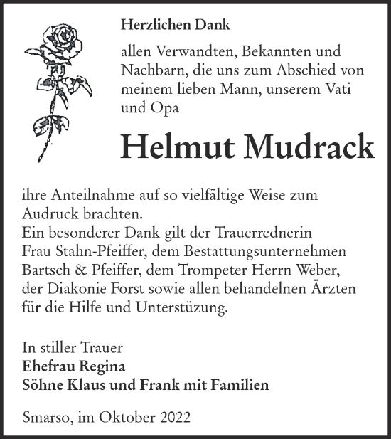 Traueranzeige von Helmut Mudrack von lausitzer_rundschau