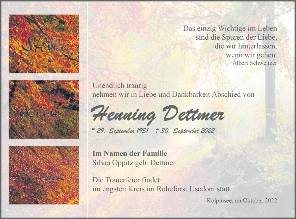  Traueranzeige für Henning Dettmer vom 08.10.2022 aus lausitzer_rundschau