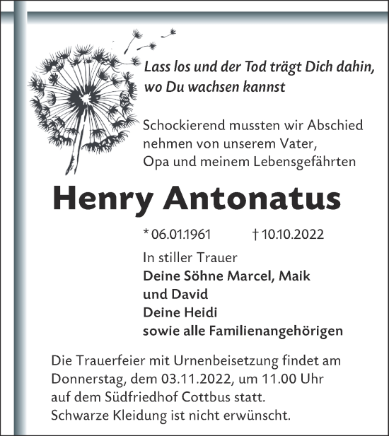 Traueranzeige von Henry Antonatus von lausitzer_rundschau