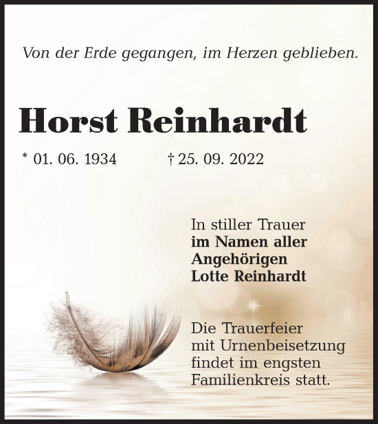 Traueranzeige von Horst Reinhardt von lausitzer_rundschau