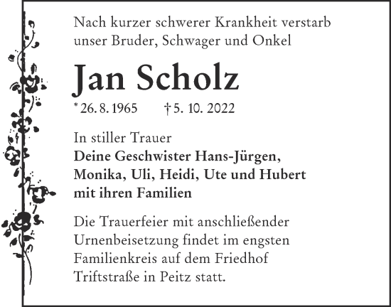 Traueranzeige von Jan Scholz von lausitzer_rundschau