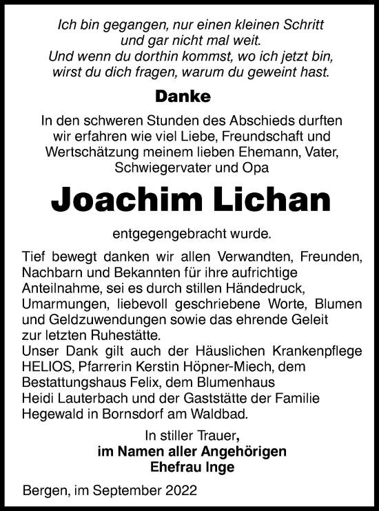 Traueranzeige von Joachim Lichan von lausitzer_rundschau