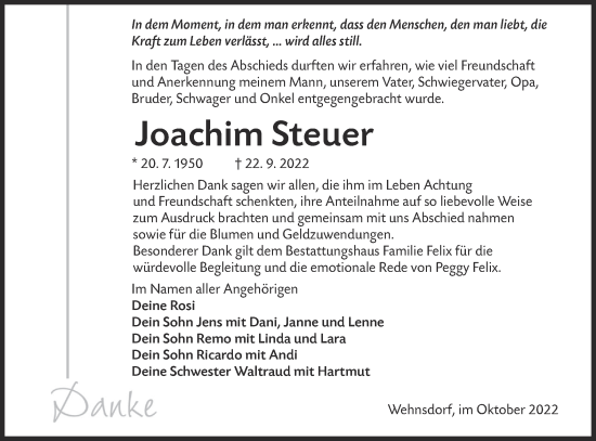 Traueranzeige von Joachim Steuer von lausitzer_rundschau