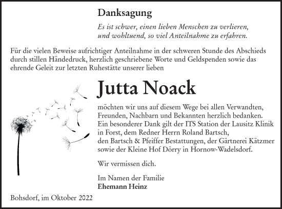 Traueranzeige von Jutta Noack von lausitzer_rundschau