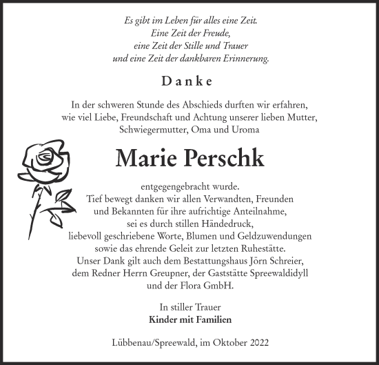 Traueranzeige von Marie Perschk von lausitzer_rundschau