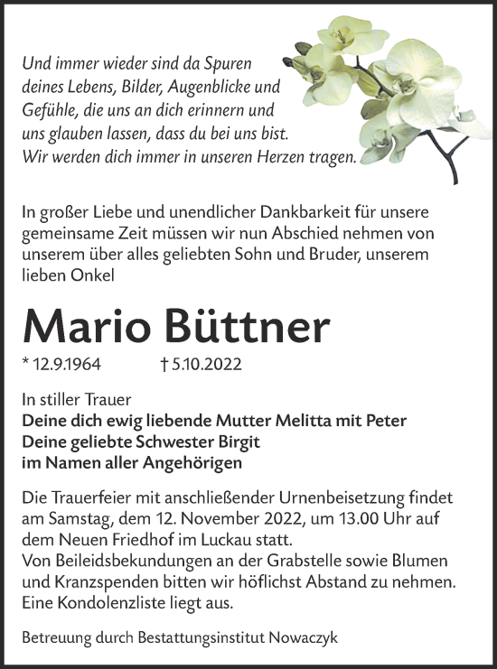 Traueranzeige von Mario Büttner von lausitzer_rundschau