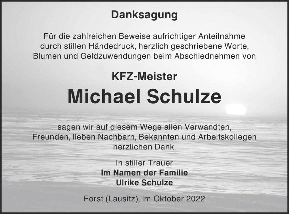  Traueranzeige für Michael Schulze vom 22.10.2022 aus lausitzer_rundschau