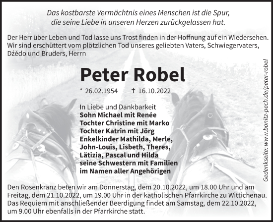 Traueranzeige von Peter Robel von lausitzer_rundschau