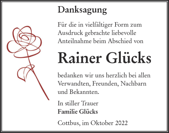 Traueranzeige von Rainer Glücks von lausitzer_rundschau