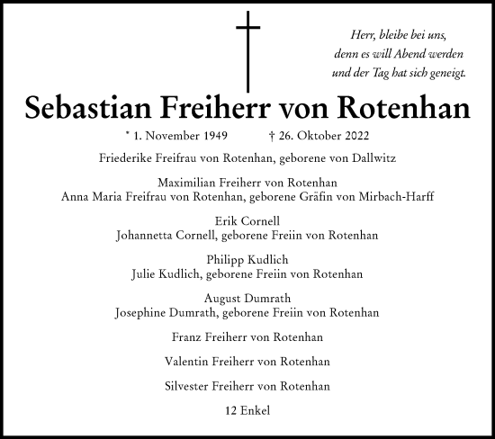 Traueranzeige von Sebastian Freiherr von Rotenhan von lausitzer_rundschau