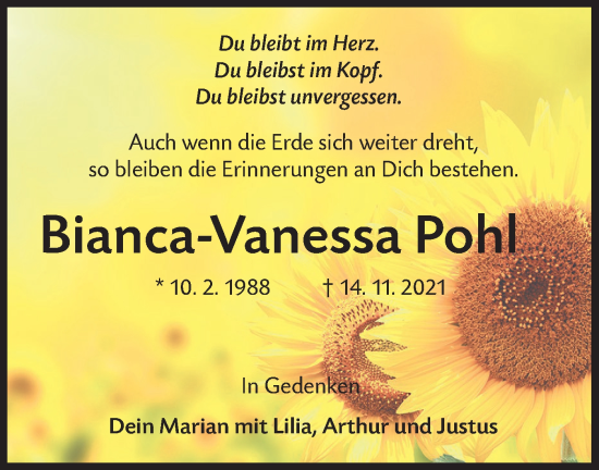 Traueranzeige von Bianca-Vanessa Pohl von lausitzer_rundschau