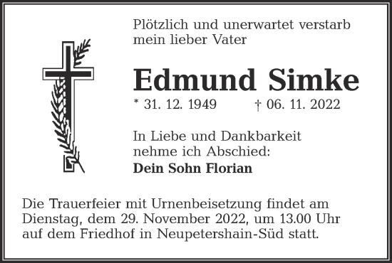 Traueranzeige von Edmund Simke von lausitzer_rundschau