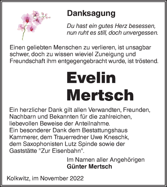 Traueranzeige von Evelin Mertsch von lausitzer_rundschau