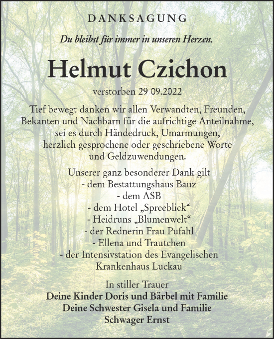 Traueranzeige von Helmut Czichon von lausitzer_rundschau