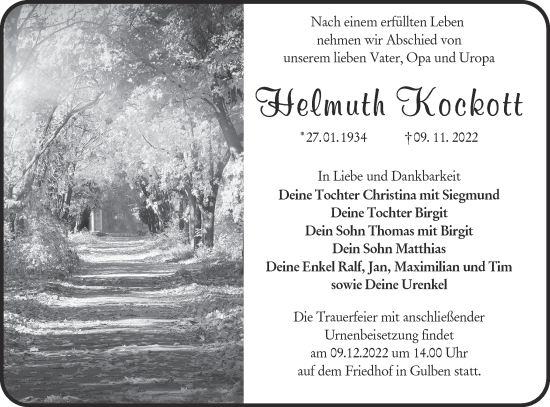 Traueranzeige von Helmuth Kockott von lausitzer_rundschau