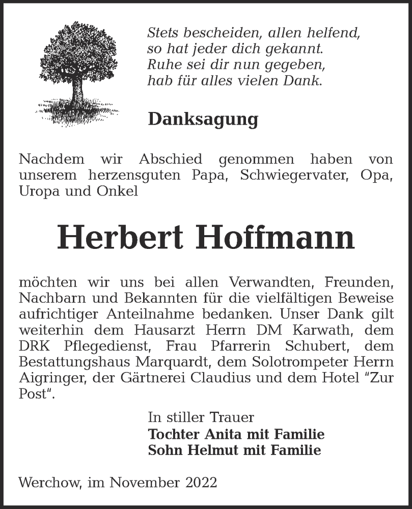 Traueranzeige für Herbert Hoffmann vom 19.11.2022 aus lausitzer_rundschau
