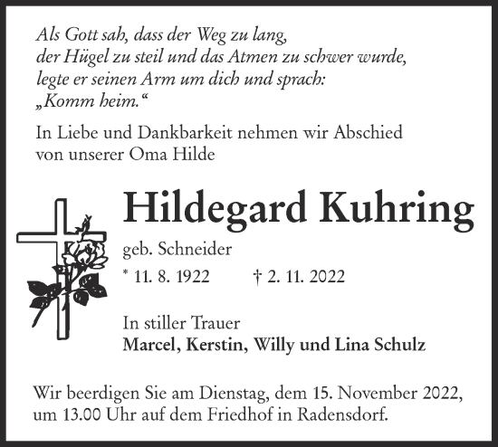 Traueranzeige von Hildegard Kuhring von lausitzer_rundschau