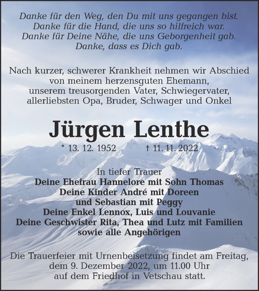  Traueranzeige für Jürgen Lenthe vom 19.11.2022 aus lausitzer_rundschau