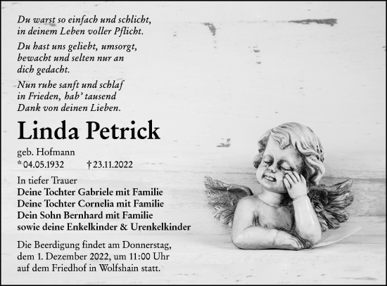 Traueranzeige von Linda Petrick von lausitzer_rundschau