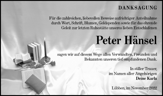 Traueranzeige von Peter Hänsel von lausitzer_rundschau