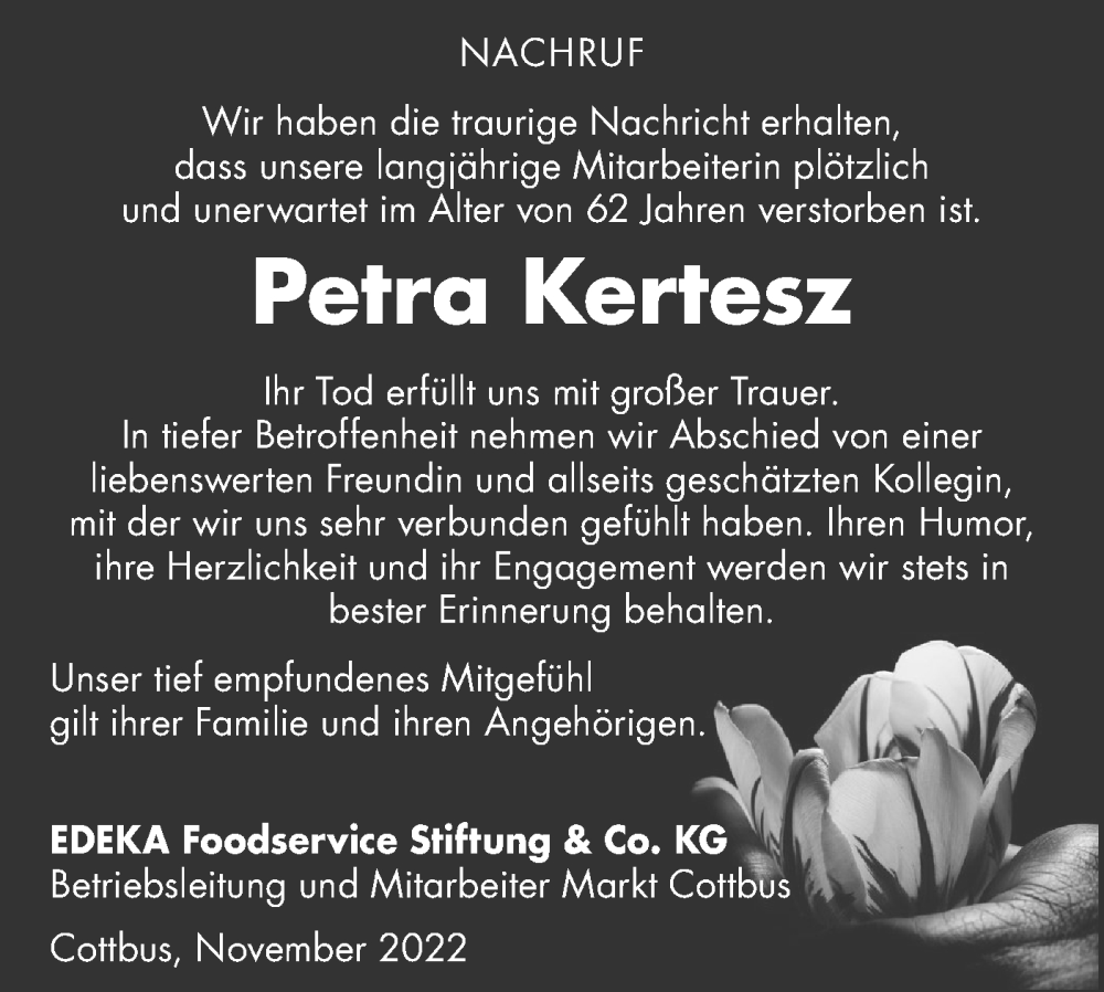  Traueranzeige für Petra Kertesz vom 19.11.2022 aus lausitzer_rundschau