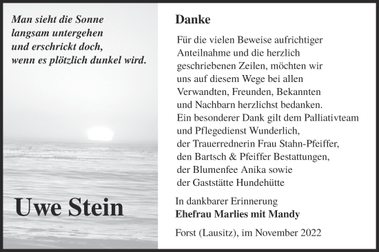 Traueranzeige von Uwe Stein von lausitzer_rundschau