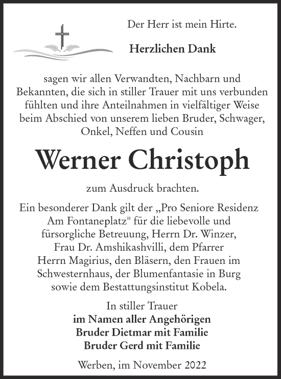 Traueranzeige von Werner Christoph von lausitzer_rundschau