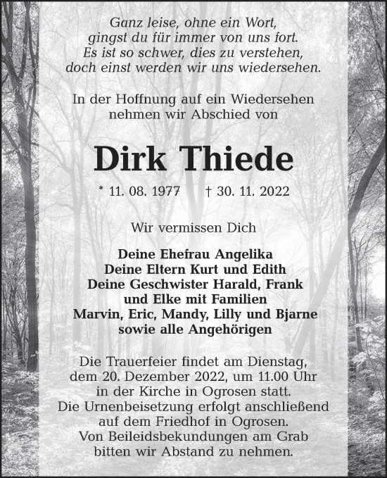 Traueranzeige von Dirk Thiede von LAUSITZER_RUNDSCHAU