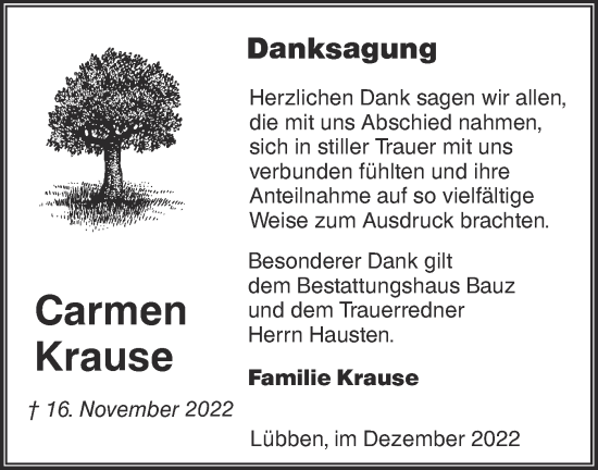 Traueranzeige von Carmen Krause von lausitzer_rundschau