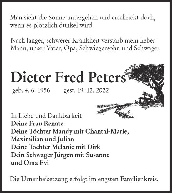Traueranzeige von Dieter Fred Peters von lausitzer_rundschau