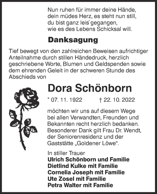 Traueranzeige von Dora Schönborn von lausitzer_rundschau