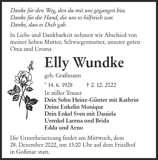 Traueranzeige von Elly Wundke von lausitzer_rundschau
