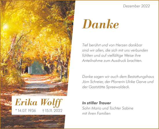 Traueranzeige von Erika Wolff von lausitzer_rundschau
