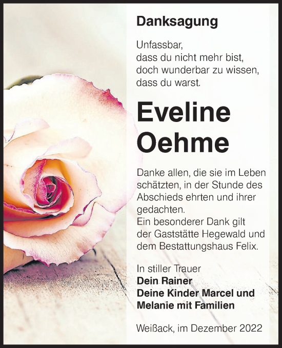 Traueranzeige von Eveline Oehme von lausitzer_rundschau
