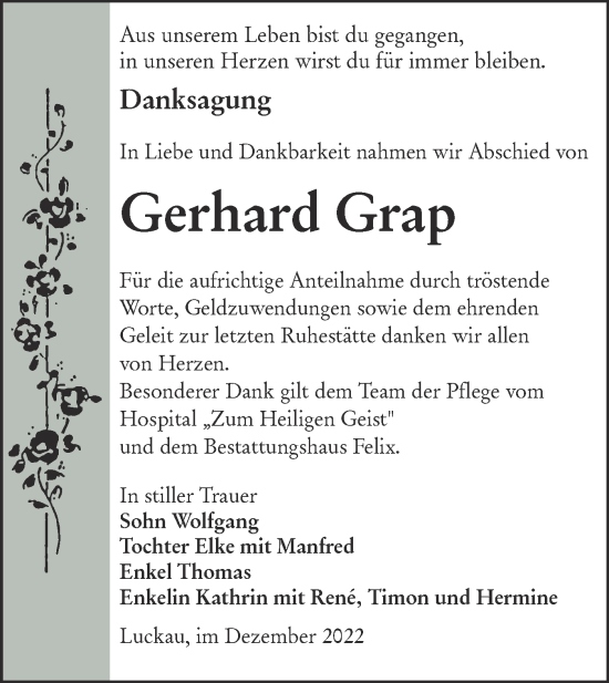 Traueranzeige von Gerhard Grap von lausitzer_rundschau