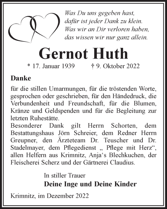 Traueranzeige von Gernot Huth von lausitzer_rundschau
