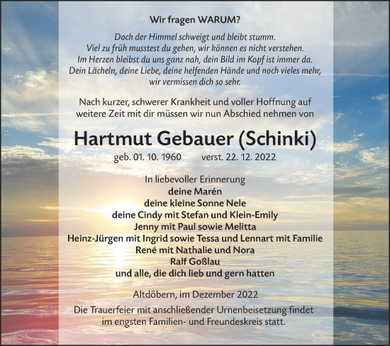 Traueranzeige von Hartmut Gebauer von lausitzer_rundschau
