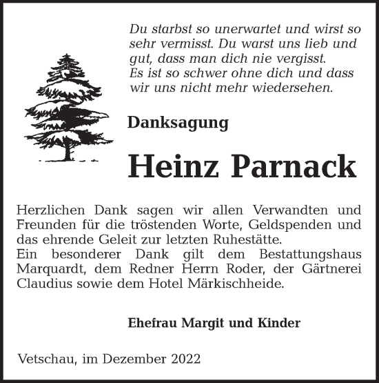 Traueranzeige von Heinz Parnack von lausitzer_rundschau