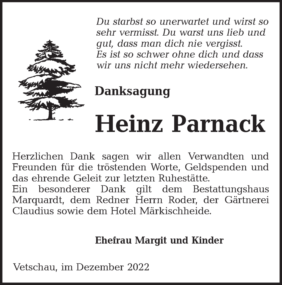  Traueranzeige für Heinz Parnack vom 17.12.2022 aus lausitzer_rundschau