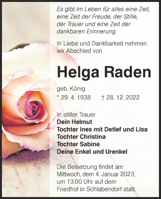 Traueranzeige von Helga Raden von lausitzer_rundschau