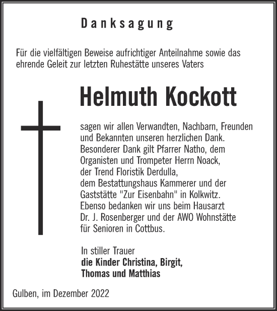 Traueranzeige von Helmuth Kockott von lausitzer_rundschau