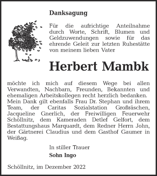 Traueranzeige von Herbert Mambk von lausitzer_rundschau