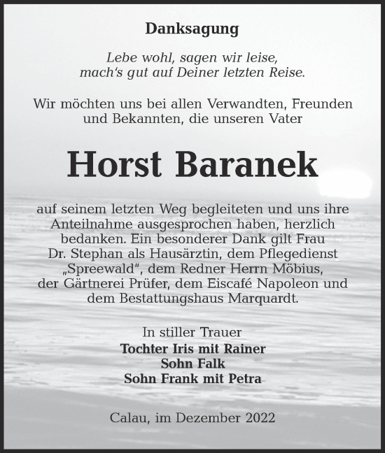 Traueranzeige von Horst Baranek von lausitzer_rundschau